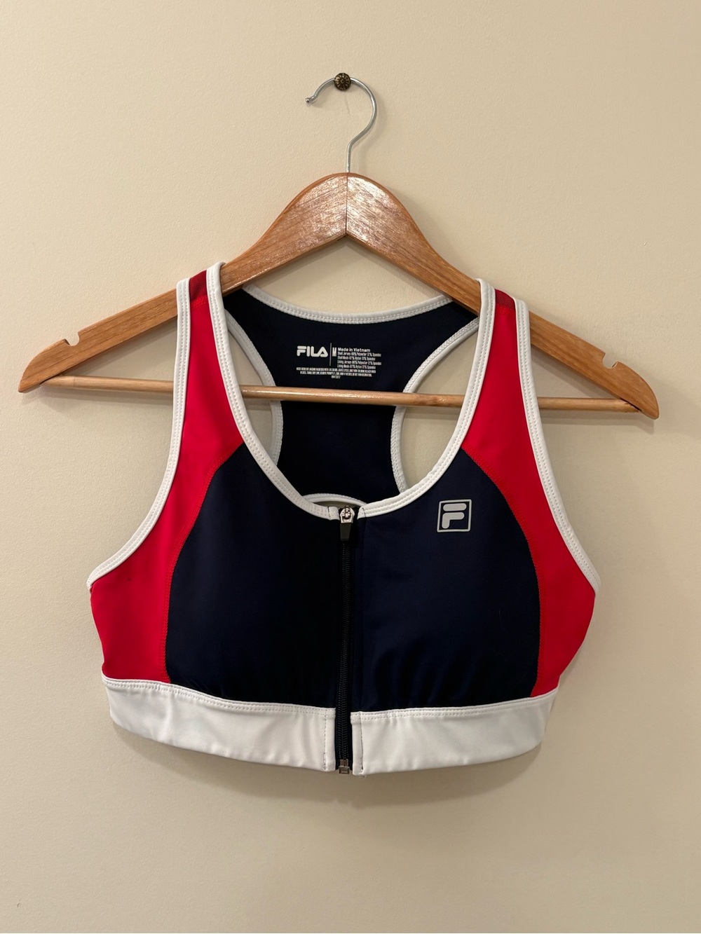 FILA Navy, Red & White Front-Zip Athletic Sports Bra Streetwear/Y2K